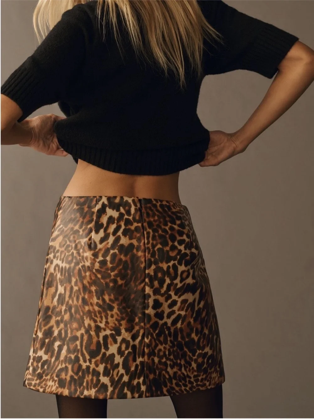 NWT!Anthropologie Maeve Leopard  Faux Leather Side-Slit Micro Mini Skirt